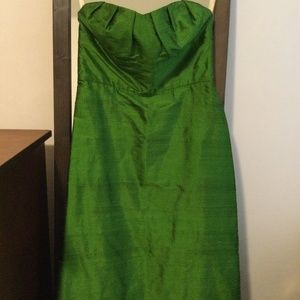 Satin strapless green dress